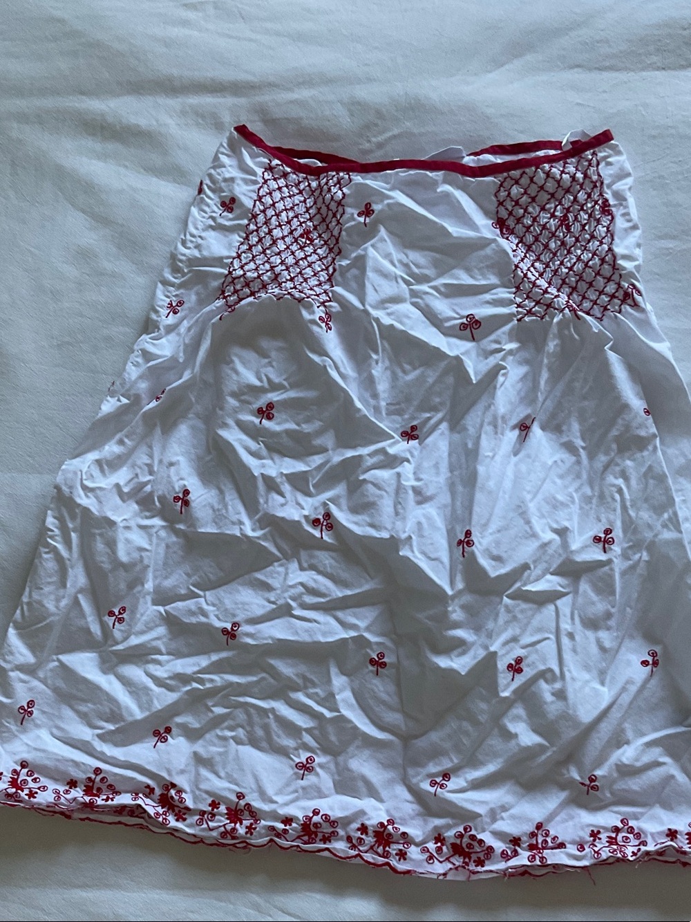 Miss Selfridge White Midi Skirt with Red Embroidery, wrinkled in photo sorry